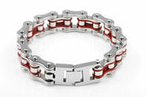Silver/Red Motorcycle Chain and Link Bracelet
