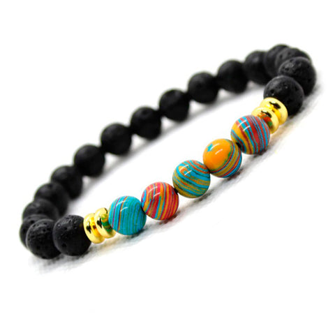 BRACELET WITH LAVA STONE AND MULTI-COLOURED MALACHITE
