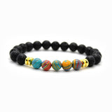 BRACELET WITH LAVA STONE AND MULTI-COLOURED MALACHITE