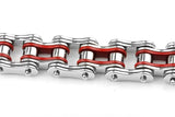 Silver/Red Motorcycle Chain and Link Bracelet