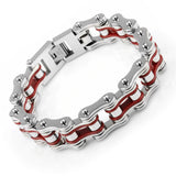 Silver/Red Motorcycle Chain and Link Bracelet