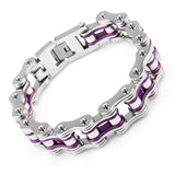 Silver/Purple Motorcycle Chain and Link Bracelet
