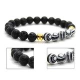 BRACELET WITH LAVA STONE AND BLACK & WHITE MALACHITE
