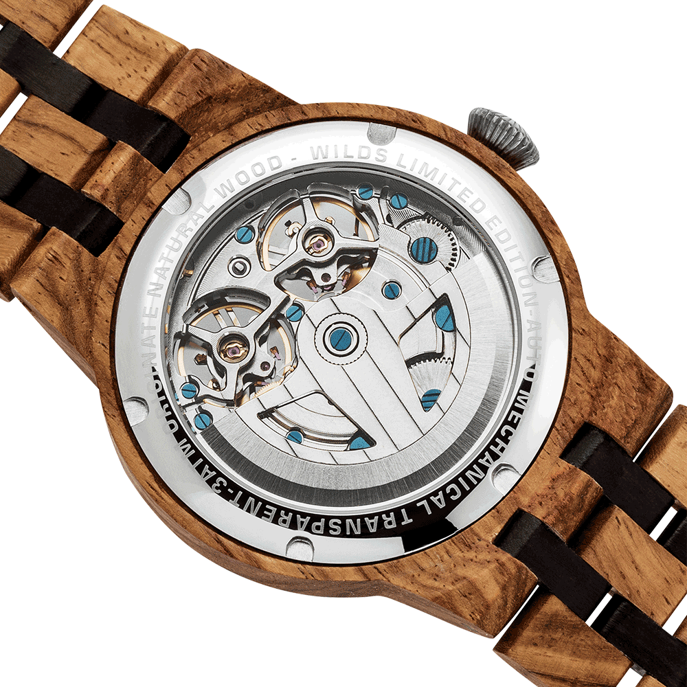 Wilds - Men's Dual Wheel Automatic Ambila Wood Watch.