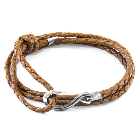 Light Brown Heysham Silver and Braided Leather Bracelet