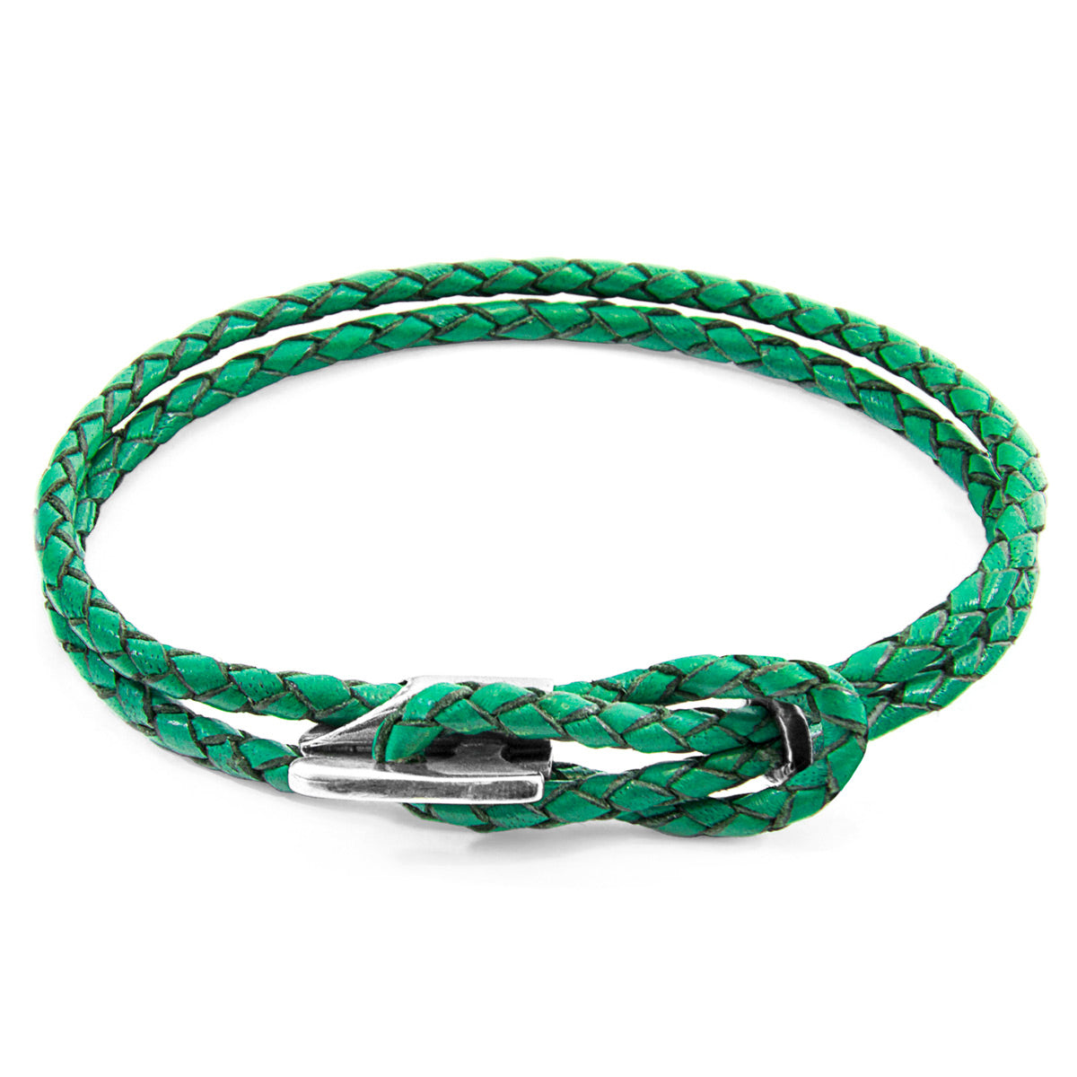 Fern Green Padstow Silver and Braided Leather Bracelet