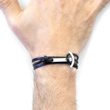 Coal Black Clipper Silver and Flat Leather Bracelet