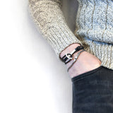 Coal Black Clipper Silver and Flat Leather Bracelet