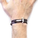 Dark Brown Clipper Silver and Flat Leather Bracelet
