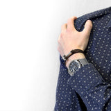 Dark Brown Clipper Silver and Flat Leather Bracelet