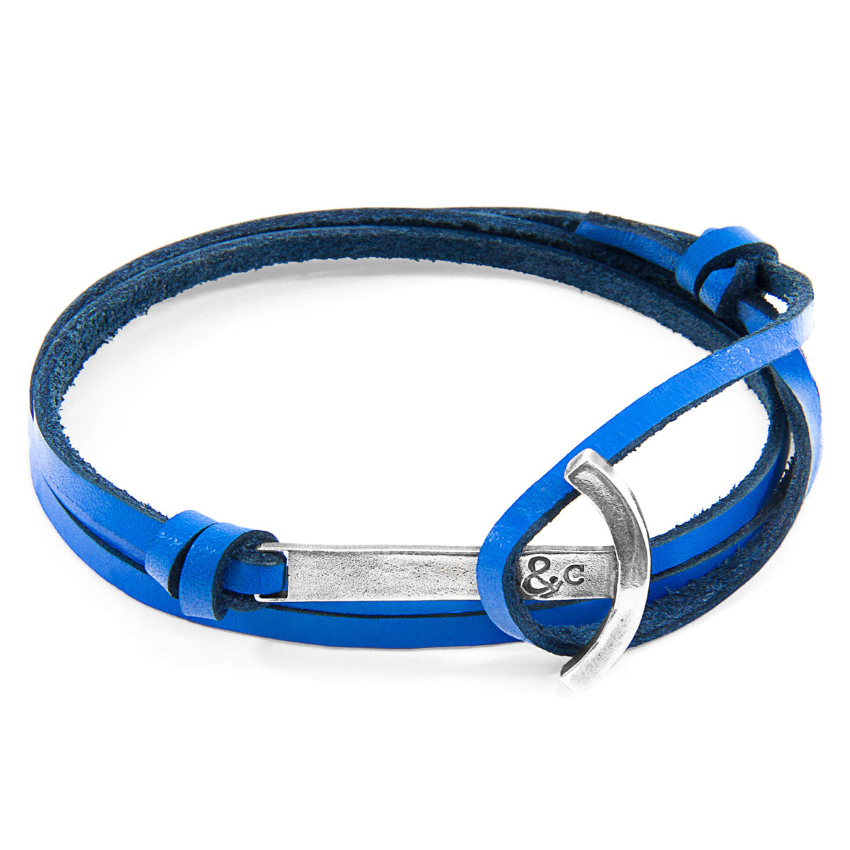 Royal Blue Clipper Silver and Flat Leather Bracelet