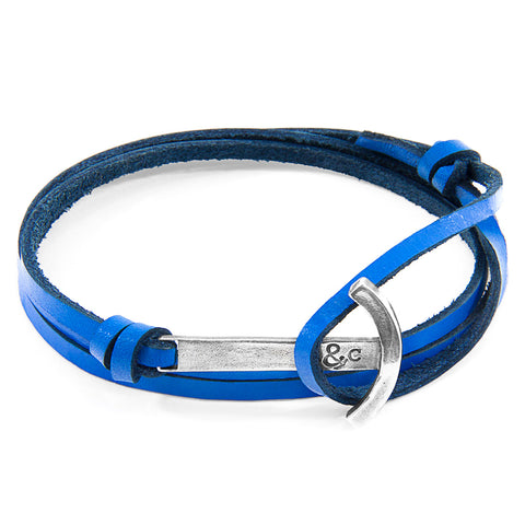 Royal Blue Clipper Silver and Flat Leather Bracelet