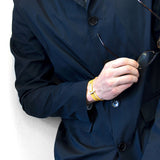 Mustard Yellow Clipper Silver and Flat Leather Bracelet