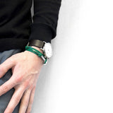 Fern Green Clipper Silver and Flat Leather Bracelet
