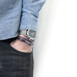 Grape Purple Clipper Silver and Flat Leather Bracelet