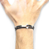 Coal Black Flyak Anchor Silver and Flat Leather Bracelet
