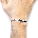 Coal Black Frigate Anchor Silver and Flat Leather Bracelet