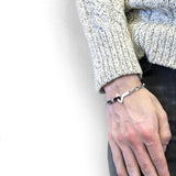 Coal Black Frigate Anchor Silver and Flat Leather Bracelet