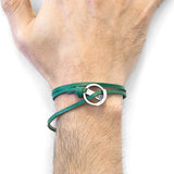 Fern Green Ketch Silver and Flat Leather Bracelet