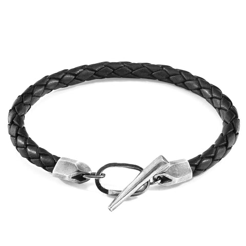 Midnight Black Jura Silver and Braided Leather Bracelet