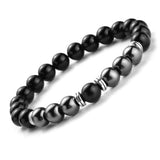 TWO-STONE BRACELET WITH POLISHED BLACK AGATE AND HEMATITE