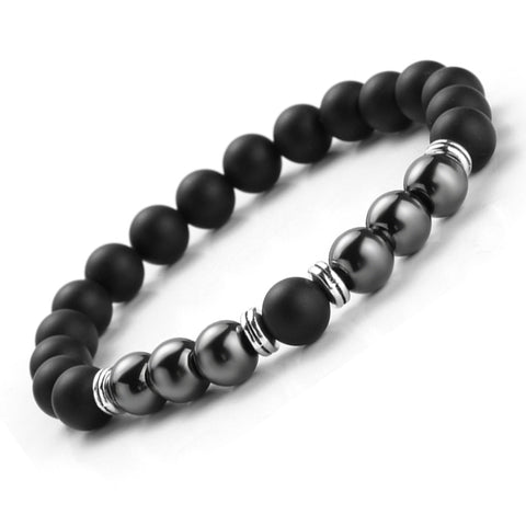 TWO-STONE BRACELET WITH MATT BLACK AGATE AND HEMATITE