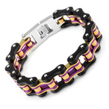 Black/Purple/Gold Motorcycle Chain and Link Bracelet