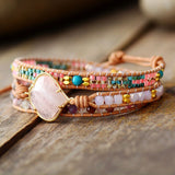 LEATHER WRAP BRACELET WITH ROSE QUARTZ