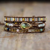 LEATHER BRACELET WITH LABRADORITE AND RHINESTONE