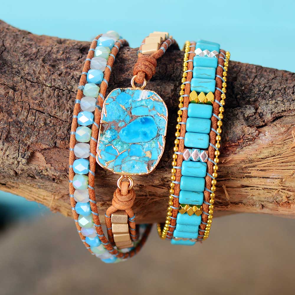 WRAP BRACELET WITH TURQUOISE AND RHINESTONE