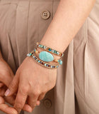 MULTILAYERED LEATHER WRAP BRACELET WITH AMAZONITE