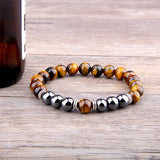 TWO-STONE BRACELET WITH TIGER EYE AND HEMATITE
