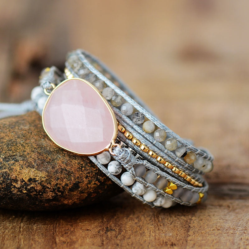 VEGAN CORD BRACELET WITH ROSE QUARTZ