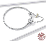 SUNFLOWER AND HONEYBEE Sterling Silver Snake-Chain Charm Bracelet