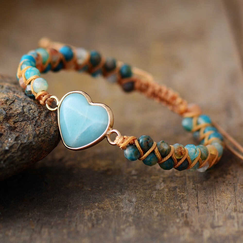 ONYX AND AMAZONITE HEART CHARM BRACELET