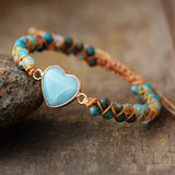 ONYX AND AMAZONITE HEART CHARM BRACELET