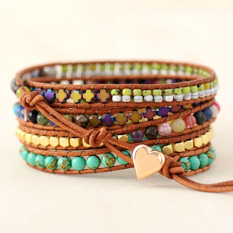 HEART CHARM BRACELET WITH NATURAL GEMSTONES