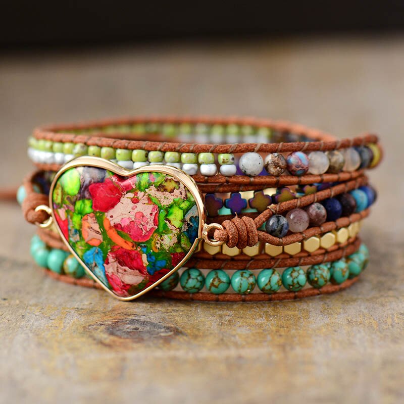 HEART CHARM BRACELET WITH NATURAL GEMSTONES