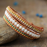 LEATHER WRAP BRACELET WITH FRESHWATER PEARL