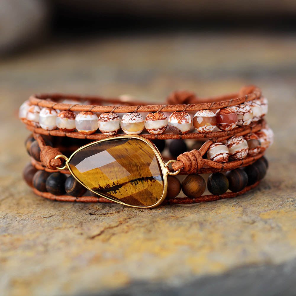 WRAP BRACELET WITH NATURAL TIGER EYE STONE