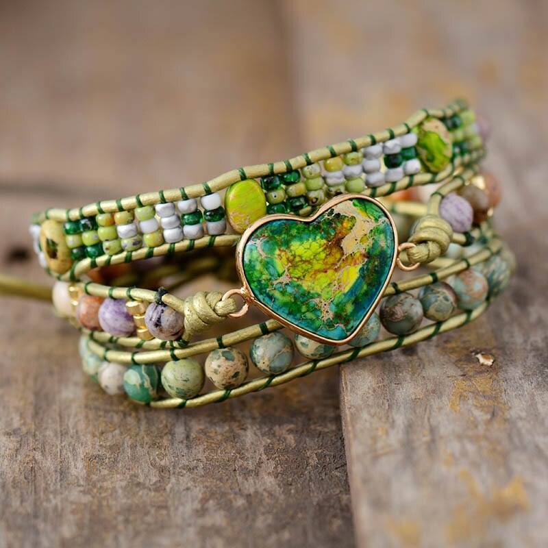 SHADES OF GREEN SPIRITUAL HEART BRACELET