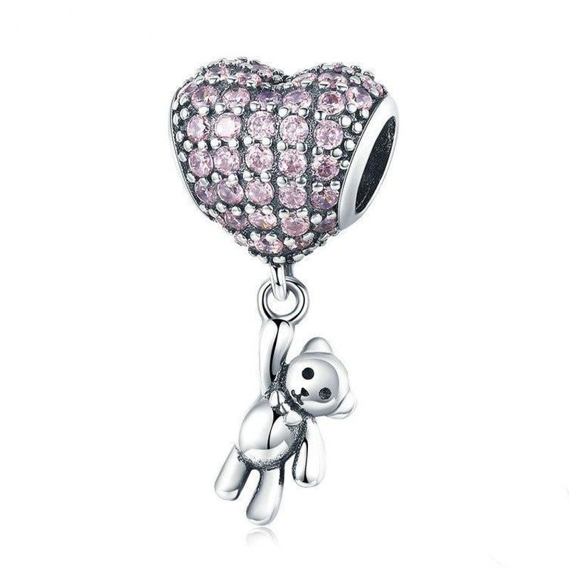 BEAR AND BALLOON Heart Sterling Silver Charm