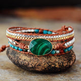 WRAP BRACELET WITH MALACHITE AND NATURAL STONE
