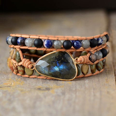 WRAP BRACELET WITH LABRADORITE AND JASPERS