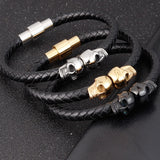 Hyperbole Braided Leather Skull Bracelet