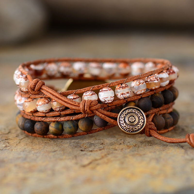 WRAP BRACELET WITH NATURAL TIGER EYE STONE