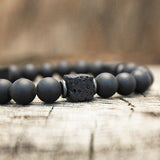 NATURAL STONE BRACELET WITH LAVA STONE SQUARES