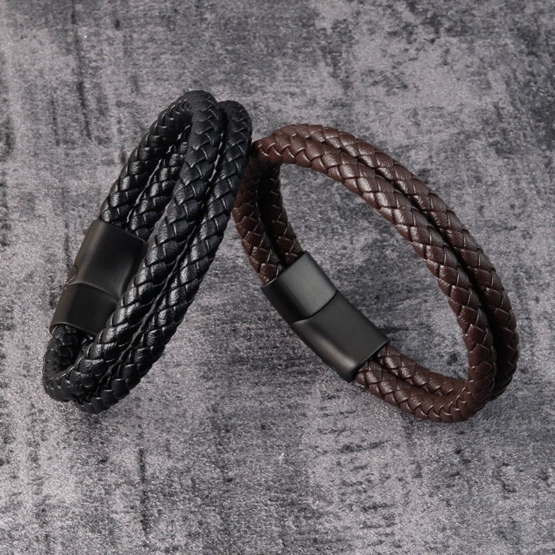 Braided Dual Leather Bracelet with Clasp