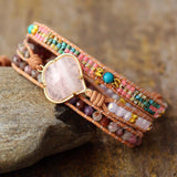 LEATHER WRAP BRACELET WITH ROSE QUARTZ