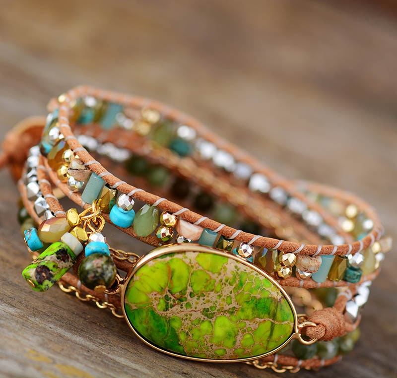 MULTILAYERED WRAP BRACELET WITH JASPER STONES